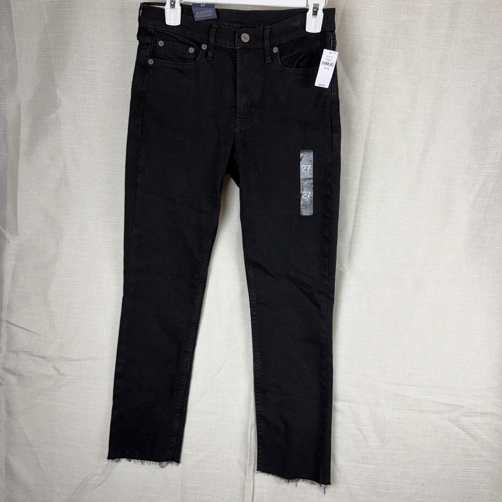Gap Vintage Slim Jeans Womens 4 Black Rinse Mid Rise Straight Raw Hem Stretch